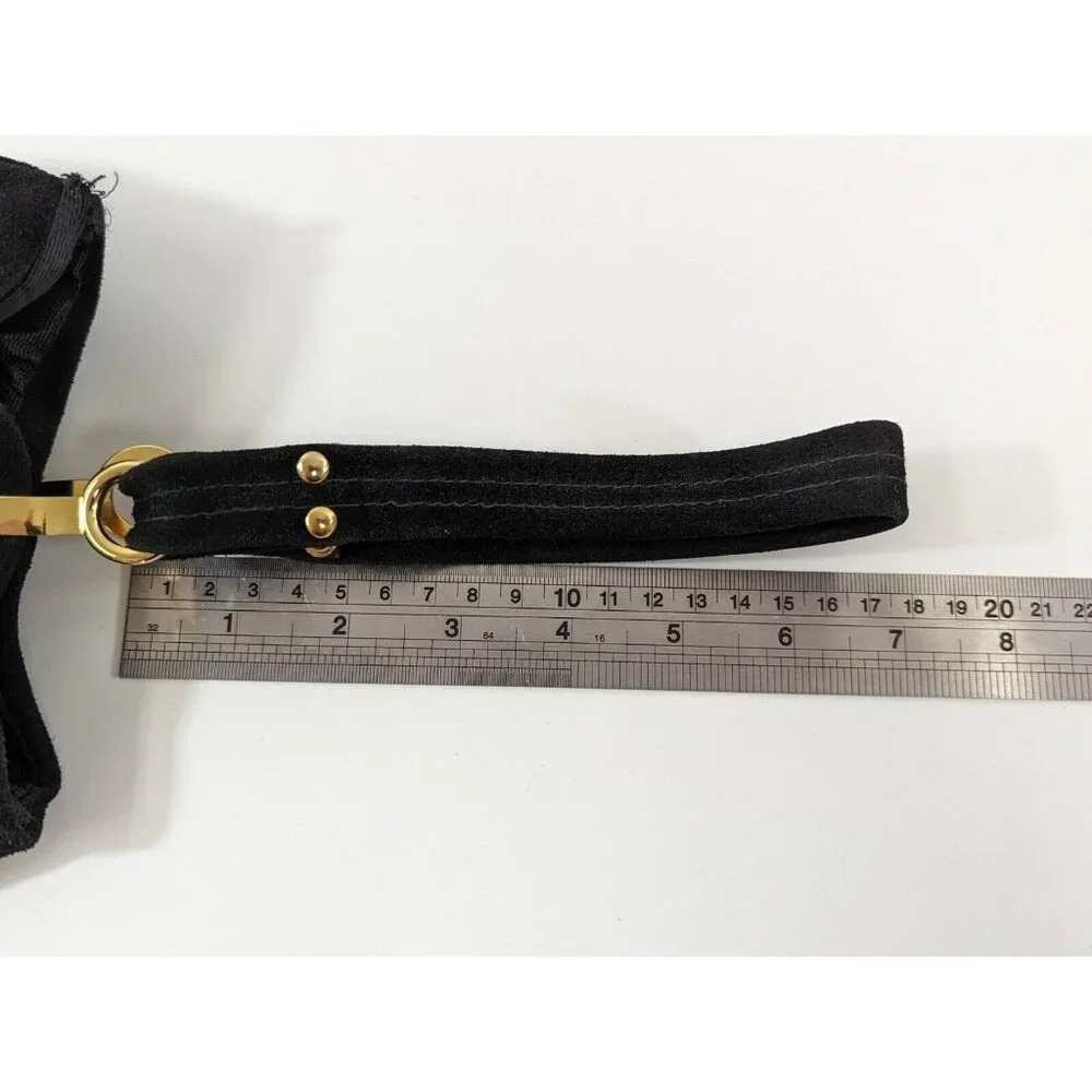Goldco Italy Suede Sac Purse Clutch Handbag Black Small Bag Gold Metal Hardware - Picture 7 of 10